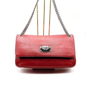 Michael Kors Leather Bag, Red Pebbled Leather Shoulder Bag, Vintage Handbag